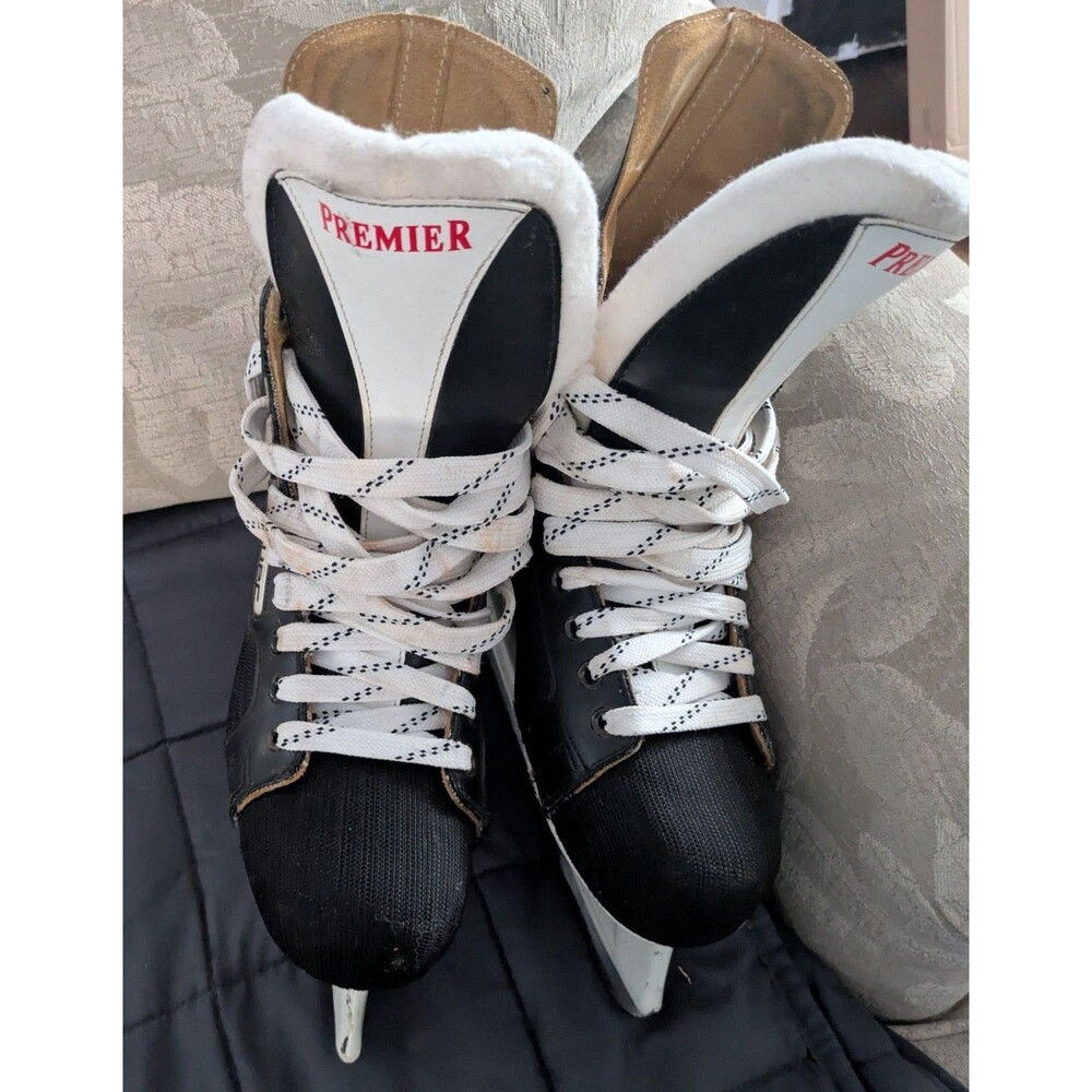Vintage Bauer Premier Ice Hockey Skates Black/White Classic Men's Size 9
